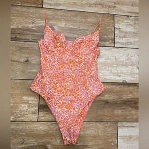 Skatie Orange and Pink Floral One Piece Swimsuit